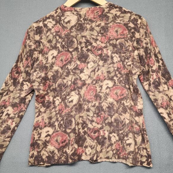 Sarah Spencer Sweater Womens Large Brown Pink Floral Angora Wool Cardigan Roses - Picture 14 of 14